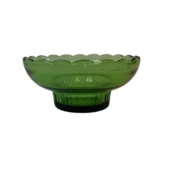 VTG EO Brody M2000 Scallop Edge Emerald Green Glass Ribbed Base Bulb Bowl 6.75" - Picture 5 of 11